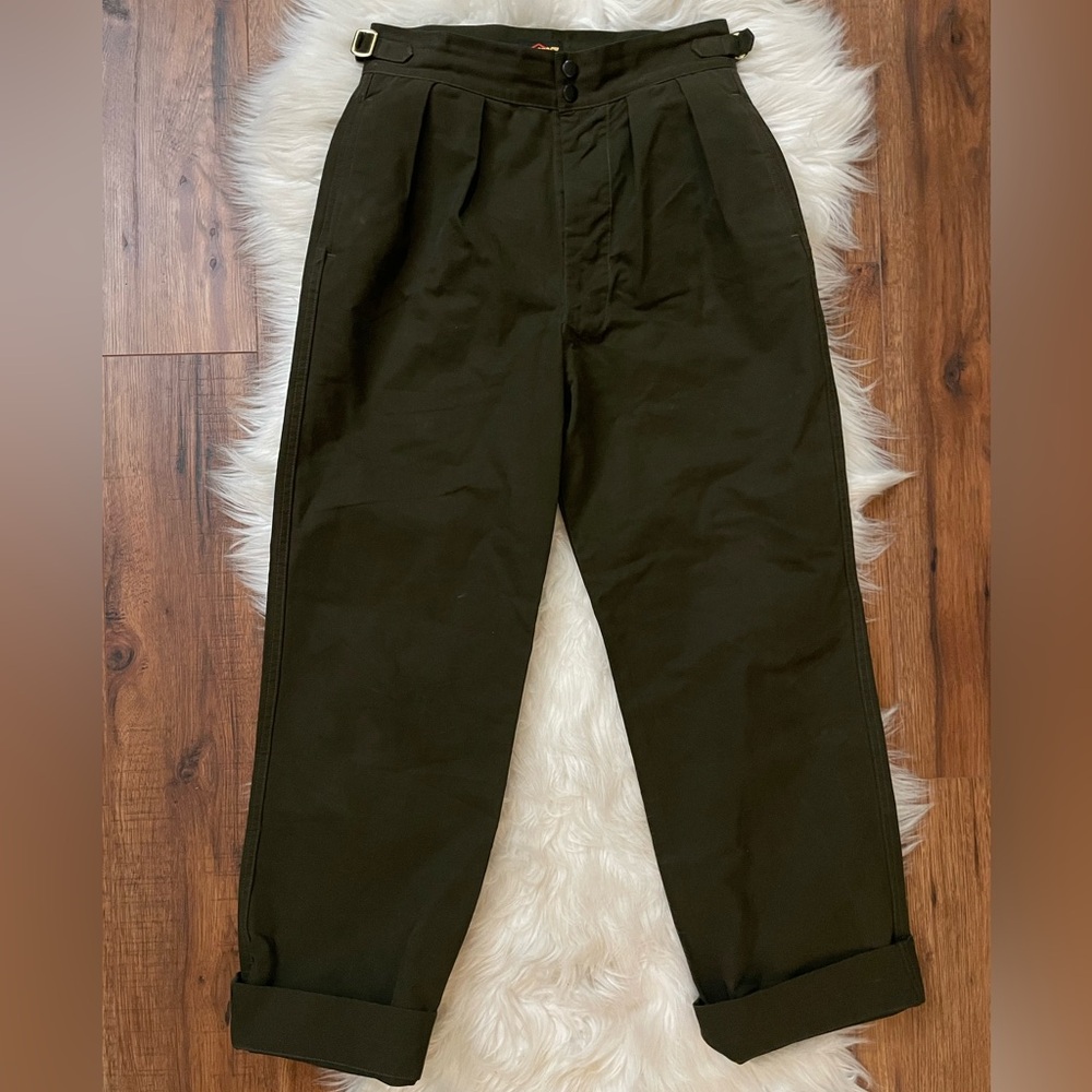 VTG NON STOCK British Army Style Double Pleated Trousers Army Green, Size 30